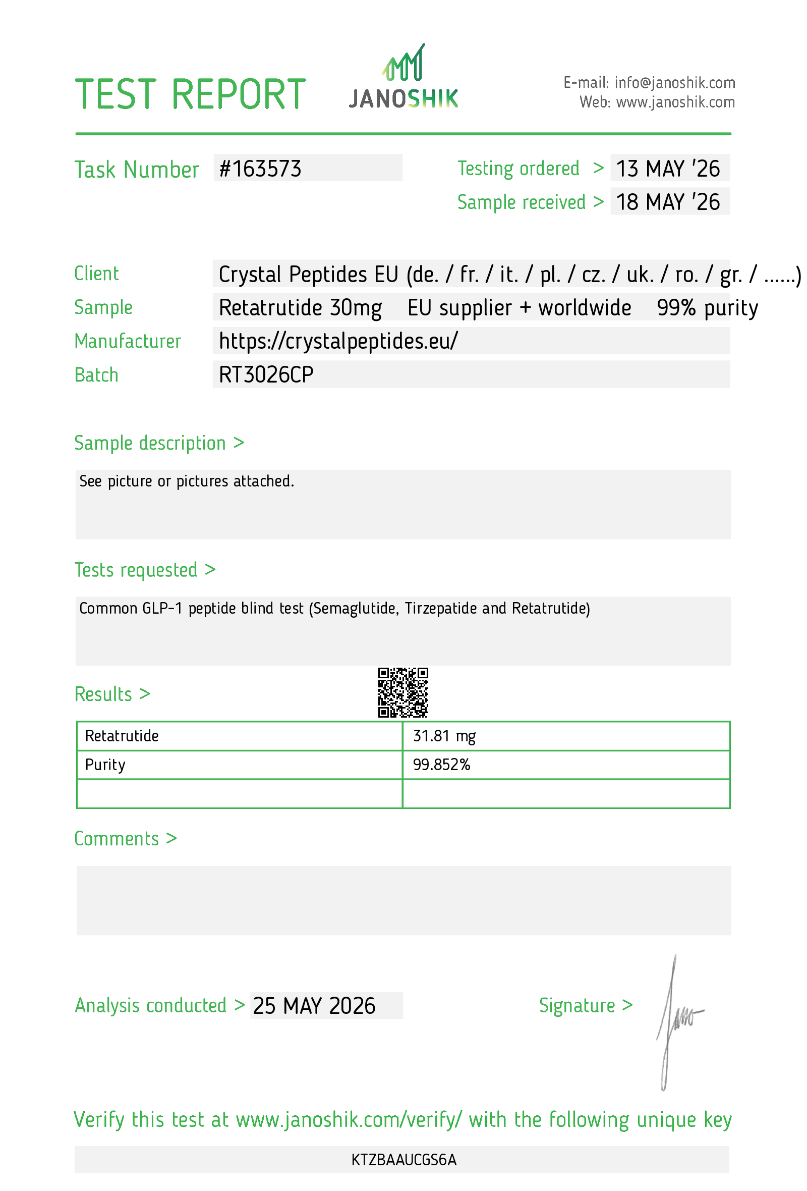 Retatrutide 30 mg Test Report task 163573