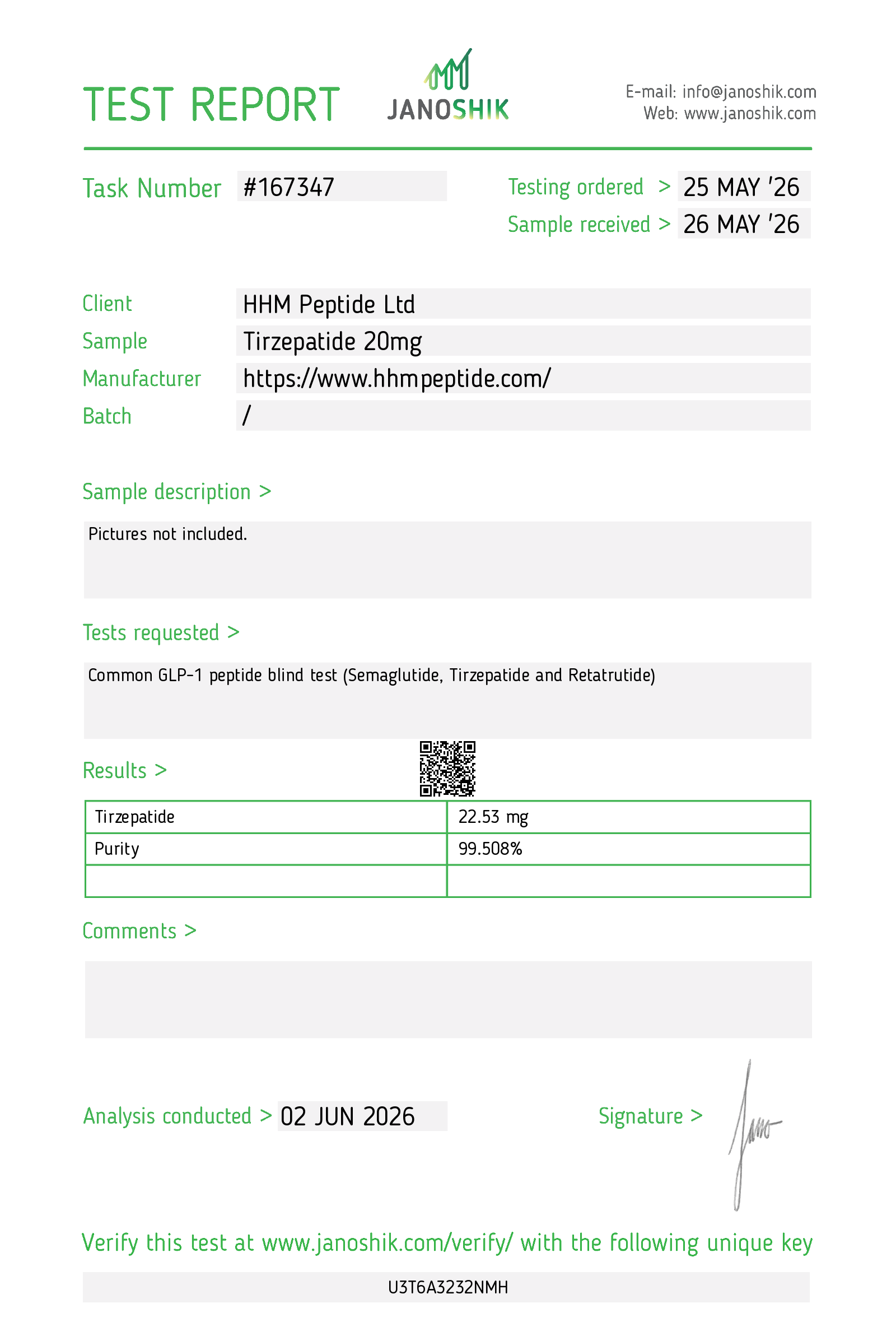 Tirzepatide 20 mg Test Report task 167347