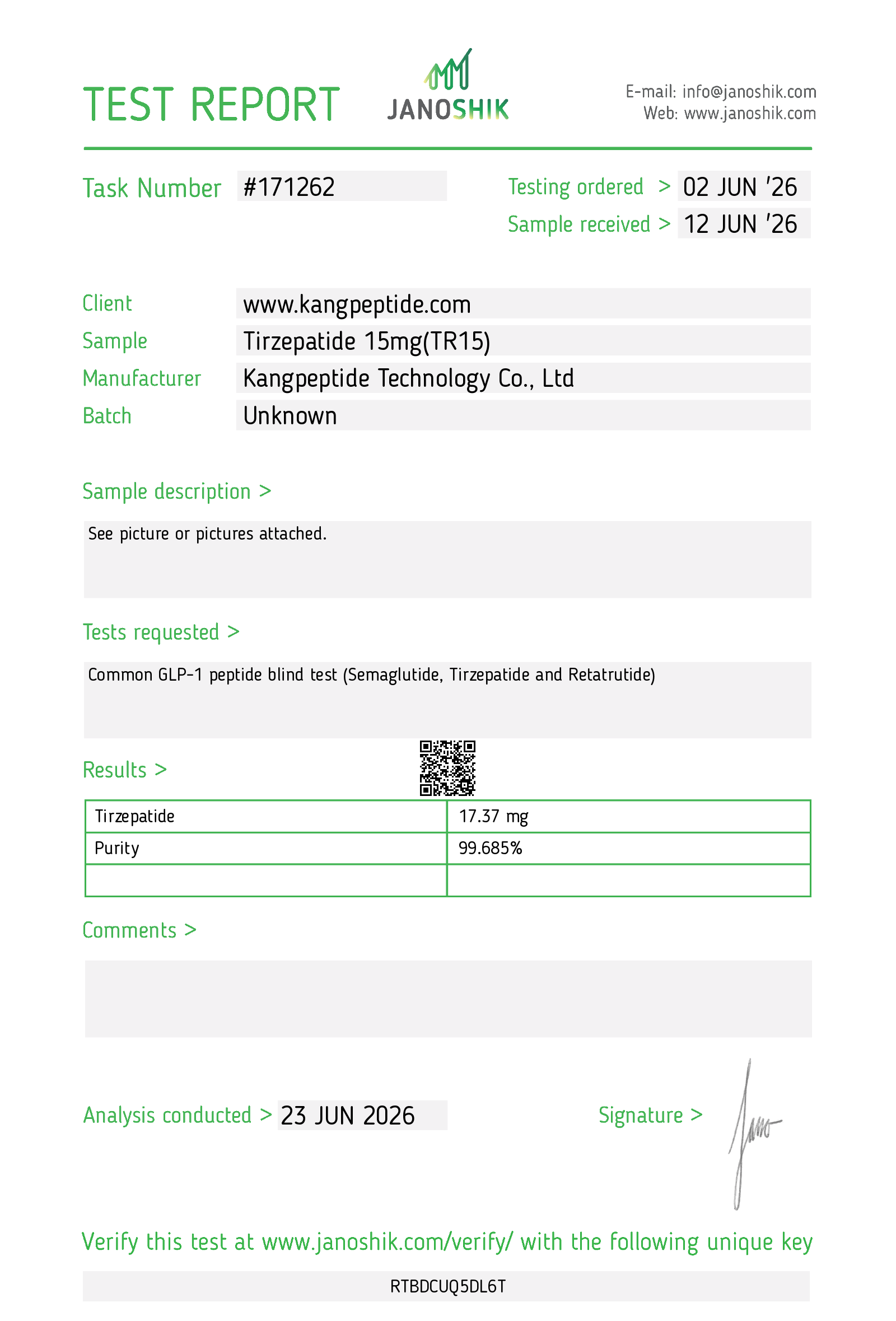 Tirzepatide 15 mg Test Report task 171262